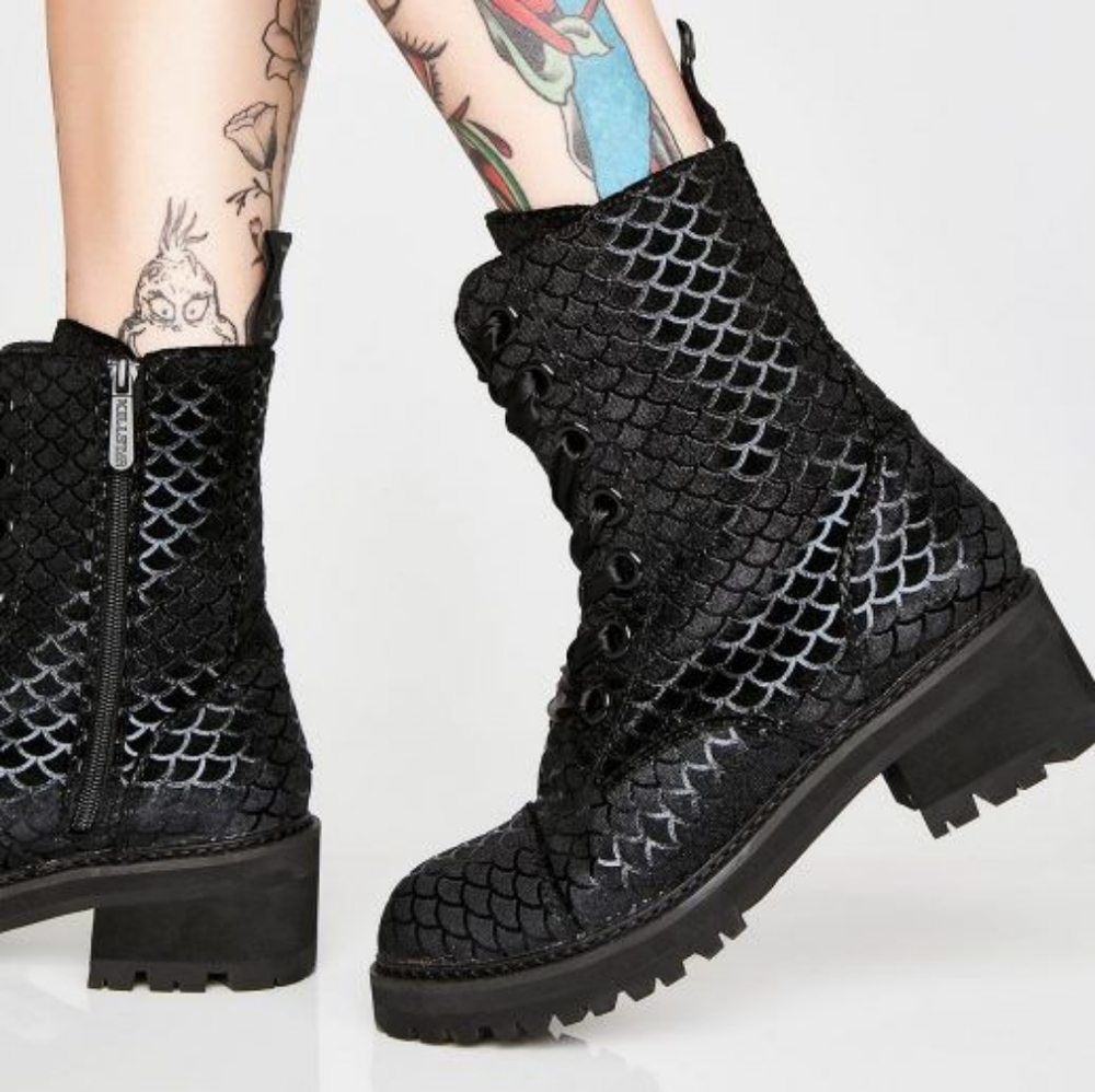 Killstar black velvet mermaid boots